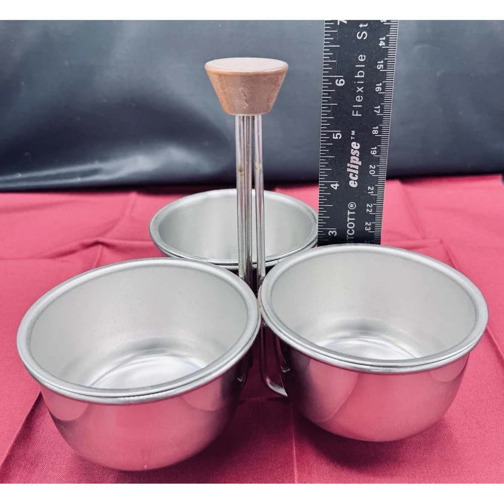 Vintage Stainless‎ Steel Condiment Caddy With Round Wood Handle MCM